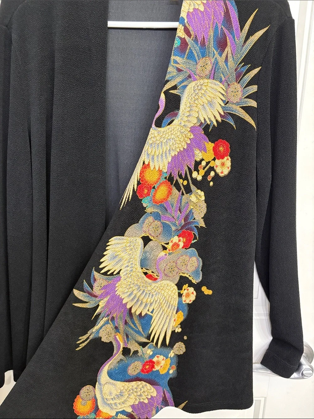 Soft‎ Surroundings Printed Open Black Knit Stretch Cardigan Size XL Extra Large
